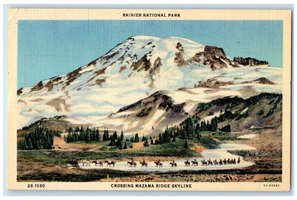 1940 Rainier National Park Crossing Mazama Ridge Skyline Smelterville Postcard