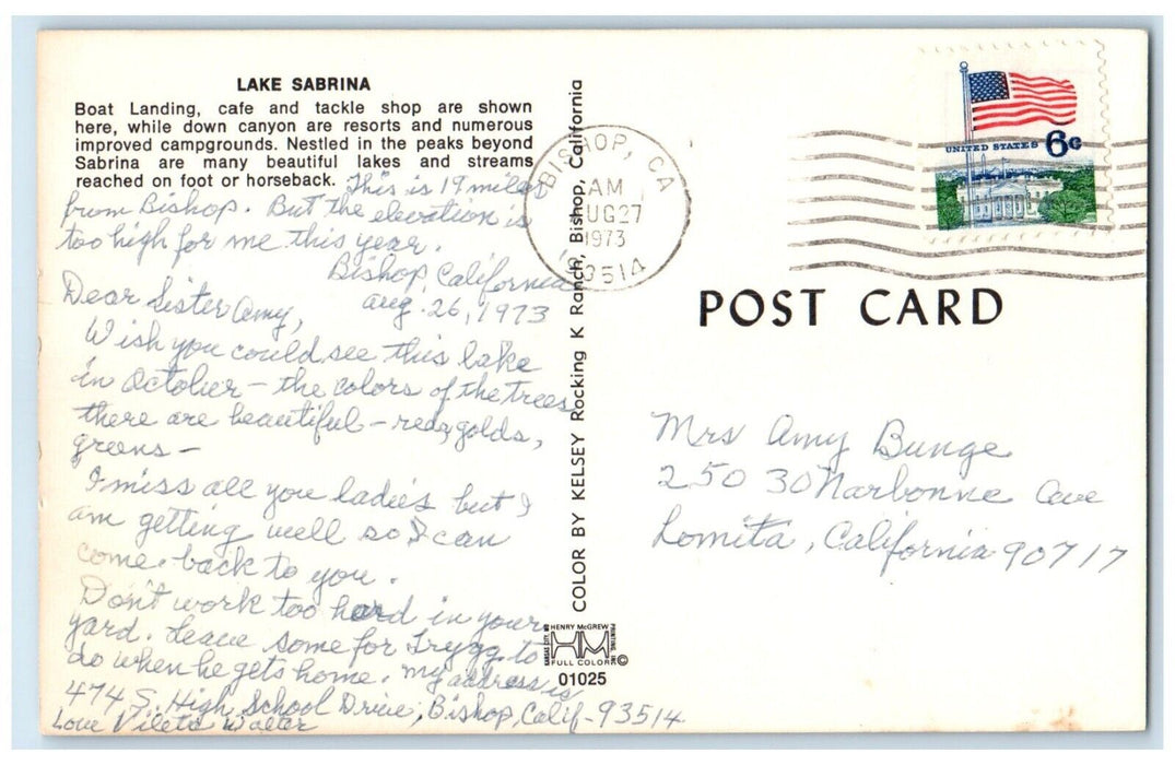 1973 Lake Sabrina Boat Landing Cafe Tackle Shop Bishop California CA Postcard
