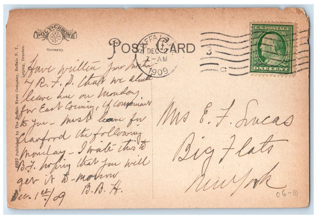1909 Temple Beth Zion Scene Street Buffalo New York NY Posted Antique Postcard