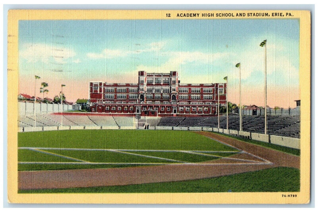 1956 Academy High School Stadium Field Erie Pennsylvania Posted Vintage Postcard