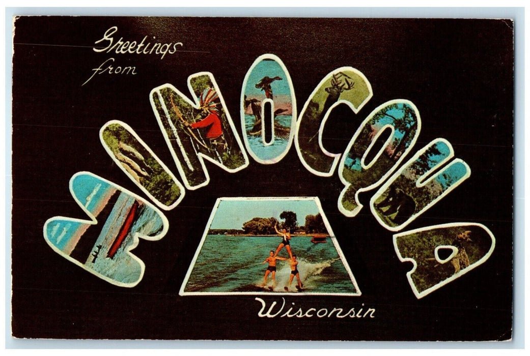 1980 Greetings From Minocqua Wisconsin Big Letters Multiview WI Vintage Postcard