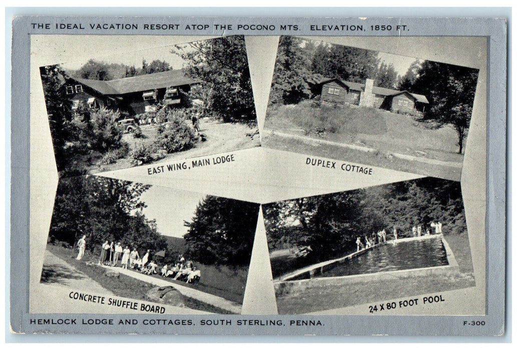 c1940 Hemlock Lodge Cottages Multi-View South Sterling Pennsylvania PA Postcard