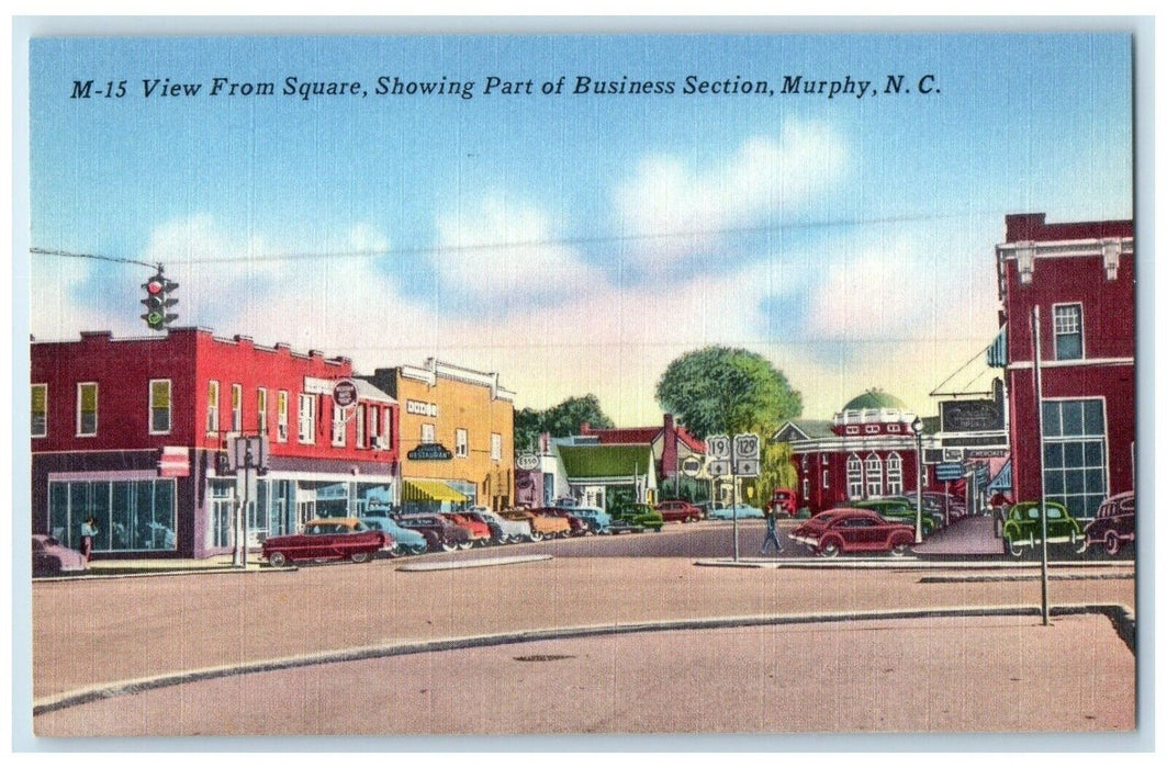 View From Square Showing Part Of Business Section Cars Murphy NC Postcard
