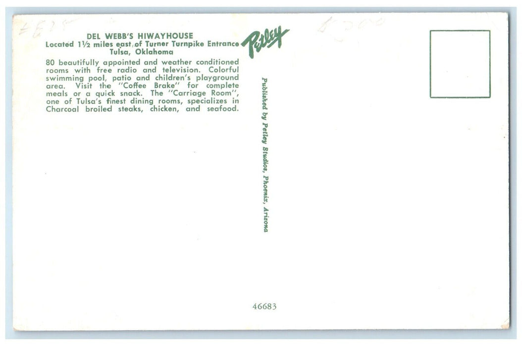 c1950's Del Webb's HiwayHouse Tulsa Oklahoma OK Dual View Vintage Postcard