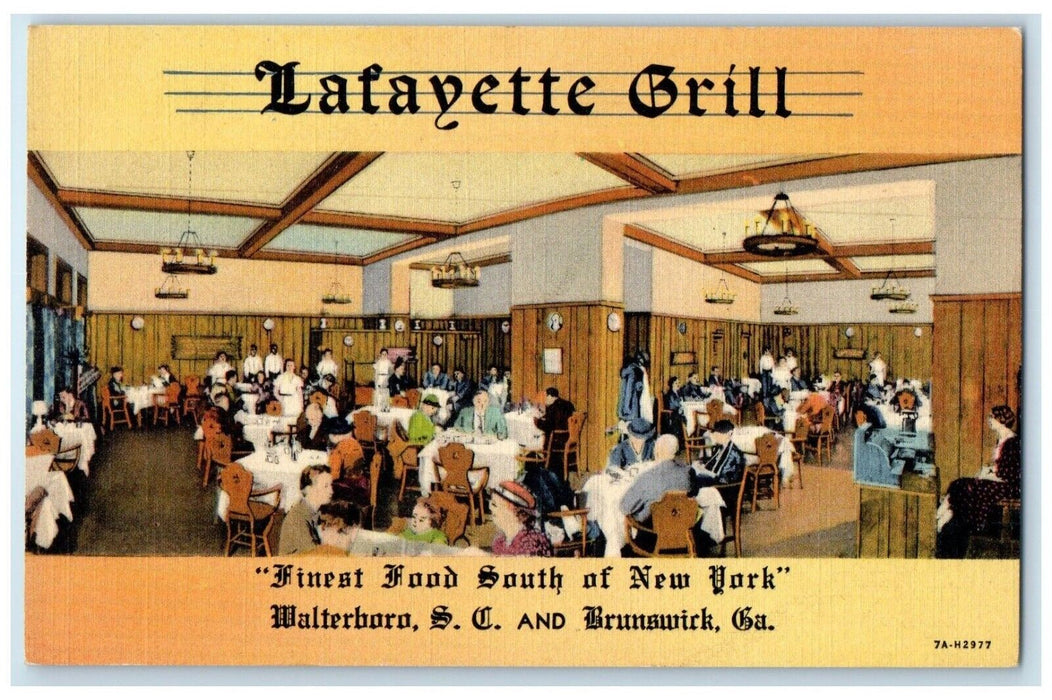 Lafayette Grill Restaurant Dining Room Walterboro SC Brunswick GA Postcard