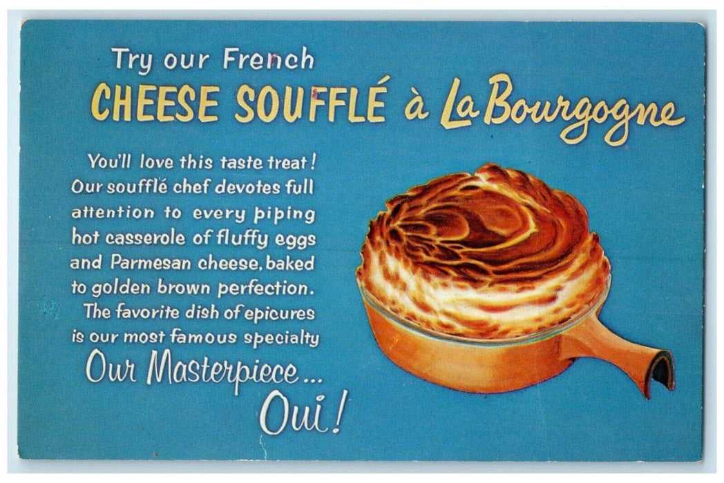 La Bourgogne French Restaurant French Cheese Souffle New York NY Postcard