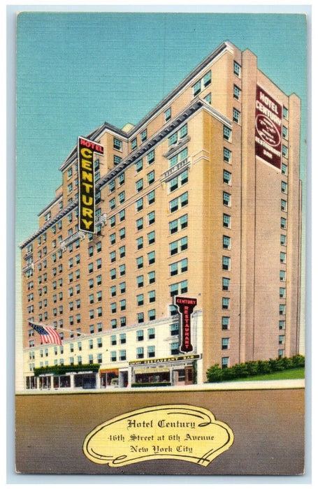 c1950's Hotel Century Building Street View New York City New York NY Postcard