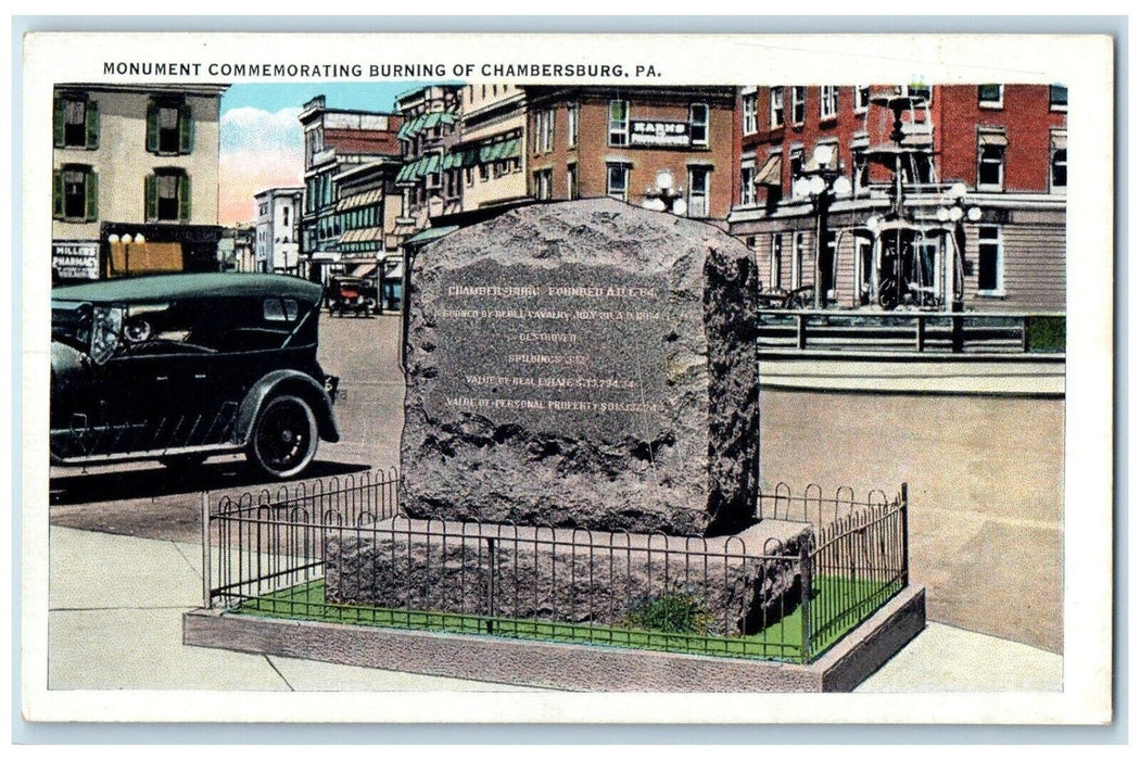 c1920 Monument Commemorating Burning Chambersburg Pennsylvania Unposted Postcard