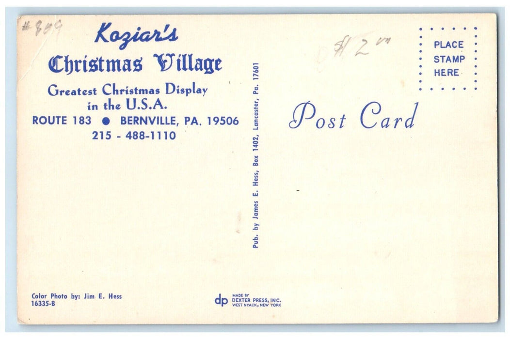 c1960 Night Koziar Christmas Village Bernville Pennsylvania PA Unposted Postcard
