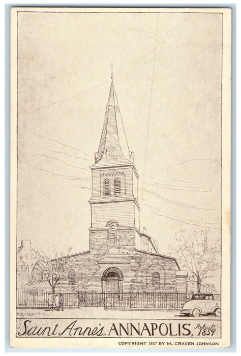 c1940 Saint Annes Episcopal Church Circle Annapolis Maryland MD Vintage Postcard