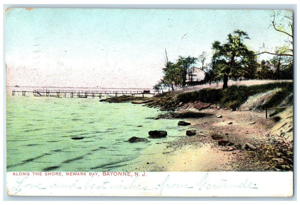 1908 View Along The Shore Newark Bay Bayonne New Jersey NJ Antique Postcard