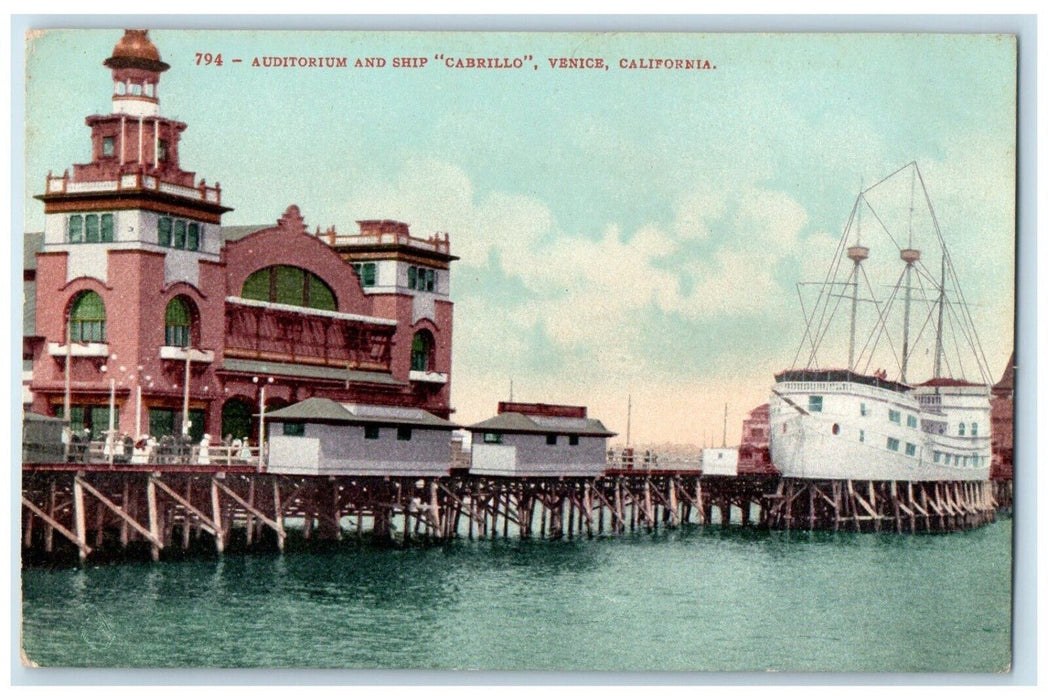 c1910's Auditorium And Ship Cabrillo Venice California CA Antique Postcard