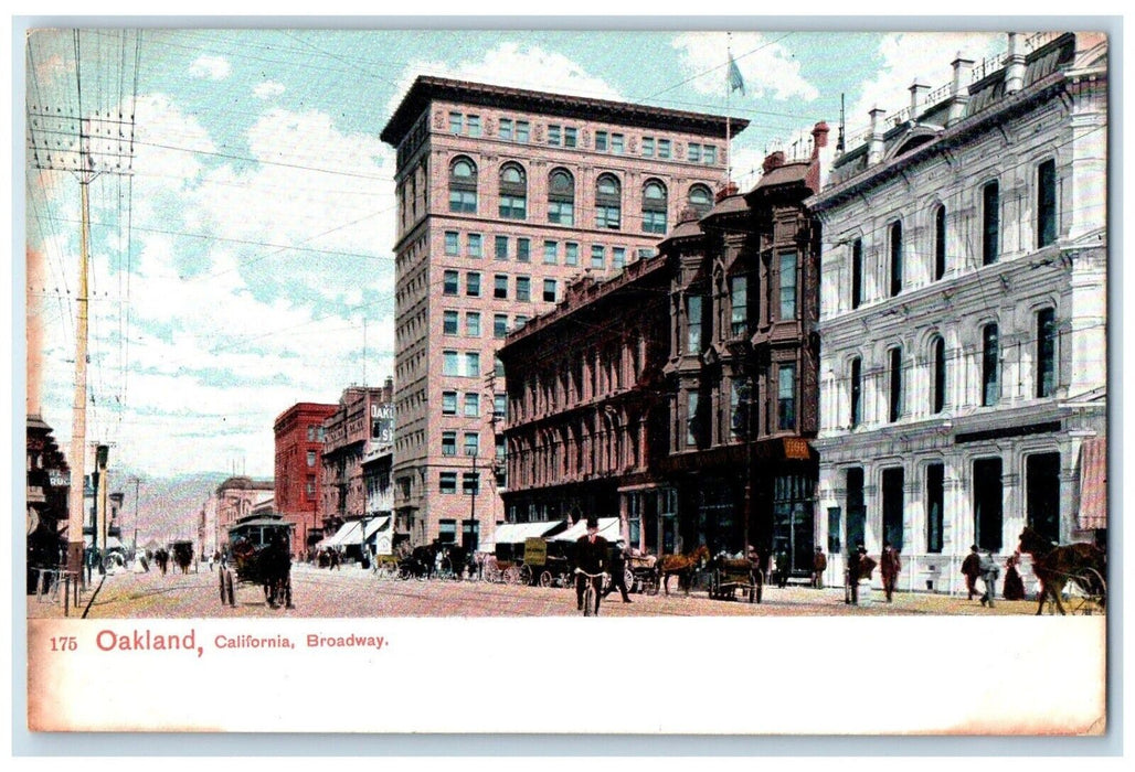 c1905 Broadway Building Horse Carriage Bicycle Oakland California CA Postcard