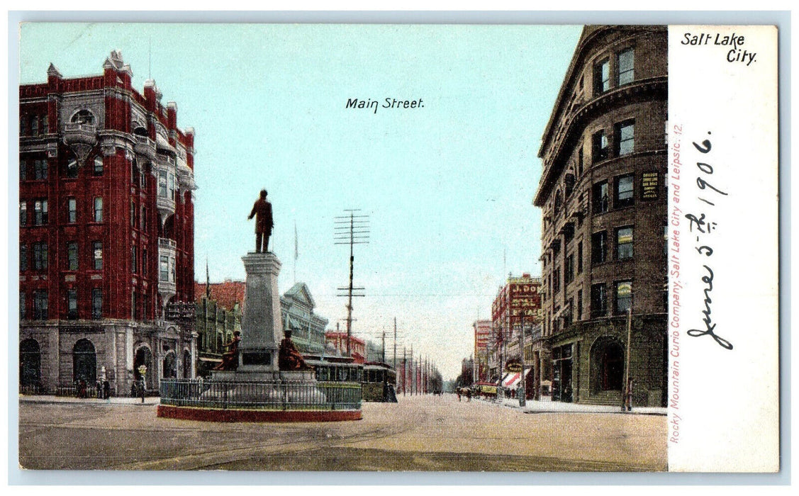 1906 Monument Main Street Salt Lake City Utah Antique Unposted Postcard