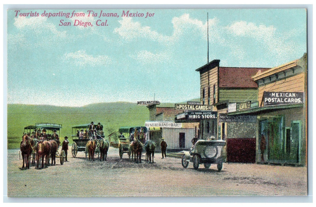 c1910 Postcards Hotel Restaurant Tourists Departing San Diego CA Postcard
