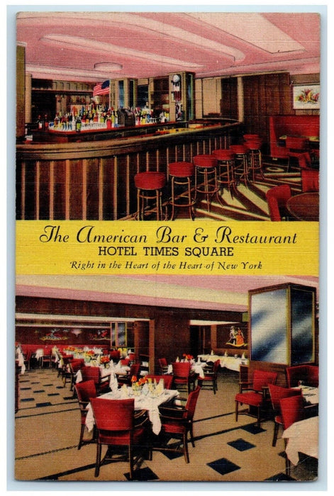 The American Bar & Restaurant Hotel Times Square New York NY Dual View Postcard
