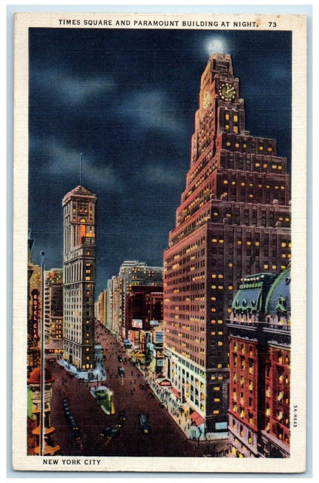 1936 Times Square And Paramount Building At Night New York City NY Postcard
