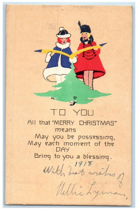 1918 Christmas Girls Caroling Volland Garfield Kansas KS Posted Antique Postcard