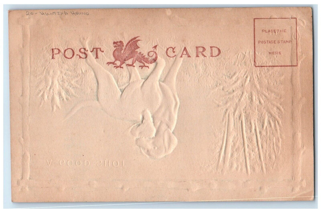 c1905 Dog A Good Shot Hunting Hound Airbrushed Embossed Antique Postcard