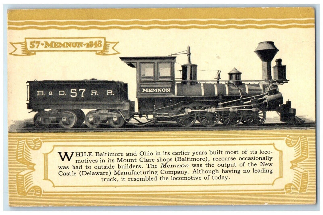 c1905 B&O Railroad 57 Memnon Baltimore Ohio Locomotive Train Antique Postcard