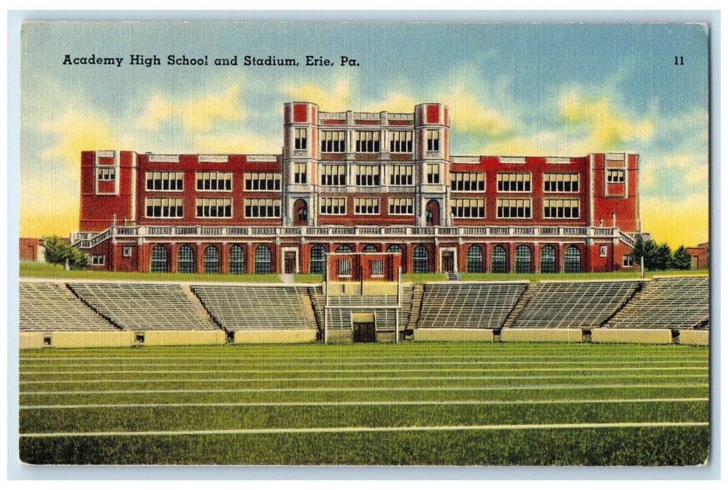 c1940 Front View Academy High School Stadium Erie Pennsylvania Unposted Postcard