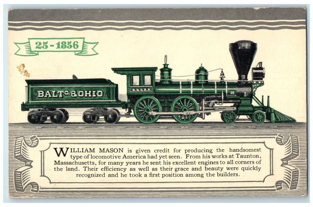 c1905 B&O Railroad 25 William Mason Baltimore Ohio Locomotive Train Postcard