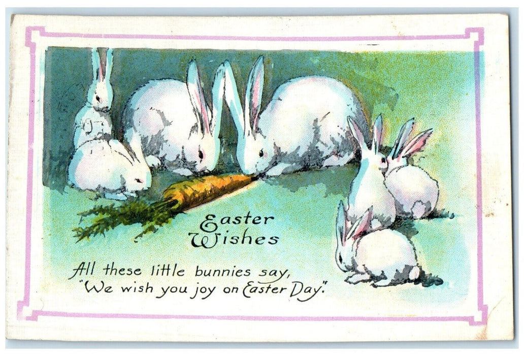 1924 Easter Wishes Bunnies Rabbit Eating Carrot Frankfort Illinois IL Postcard