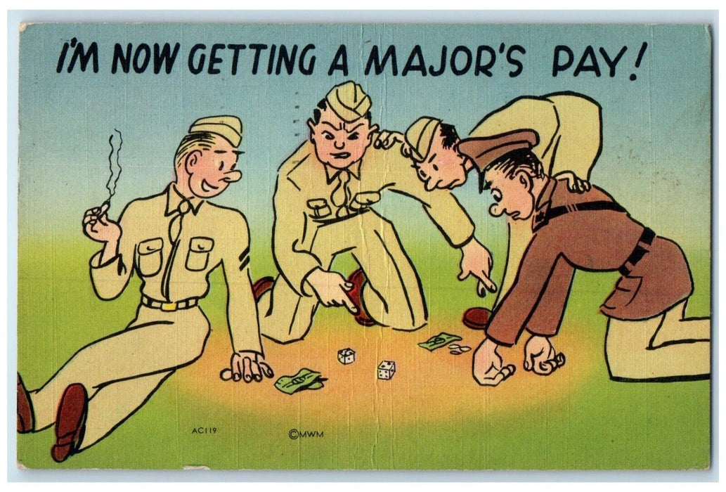 c1940's Military Soldiers Smoking Gambling Comic Humor WW2 Soldier Mail Postcard
