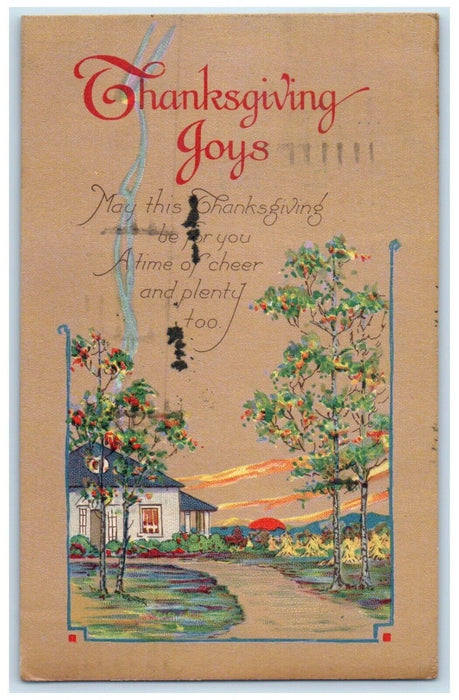 1923 Thanksgiving Joys Flowers House Scene Los Angeles California CA Postcard