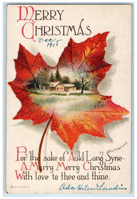 1918 Christmas Ivy Leaf Houses Embossed Ellen Clapsaddle Artist Signed Postcard