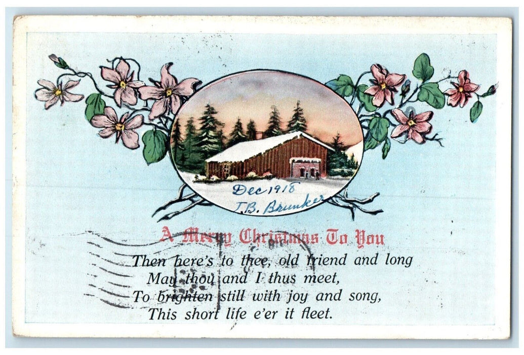 1918 Christmas House Winter Flowers Fort Rilley KS WWI Soldier Antique Postcard