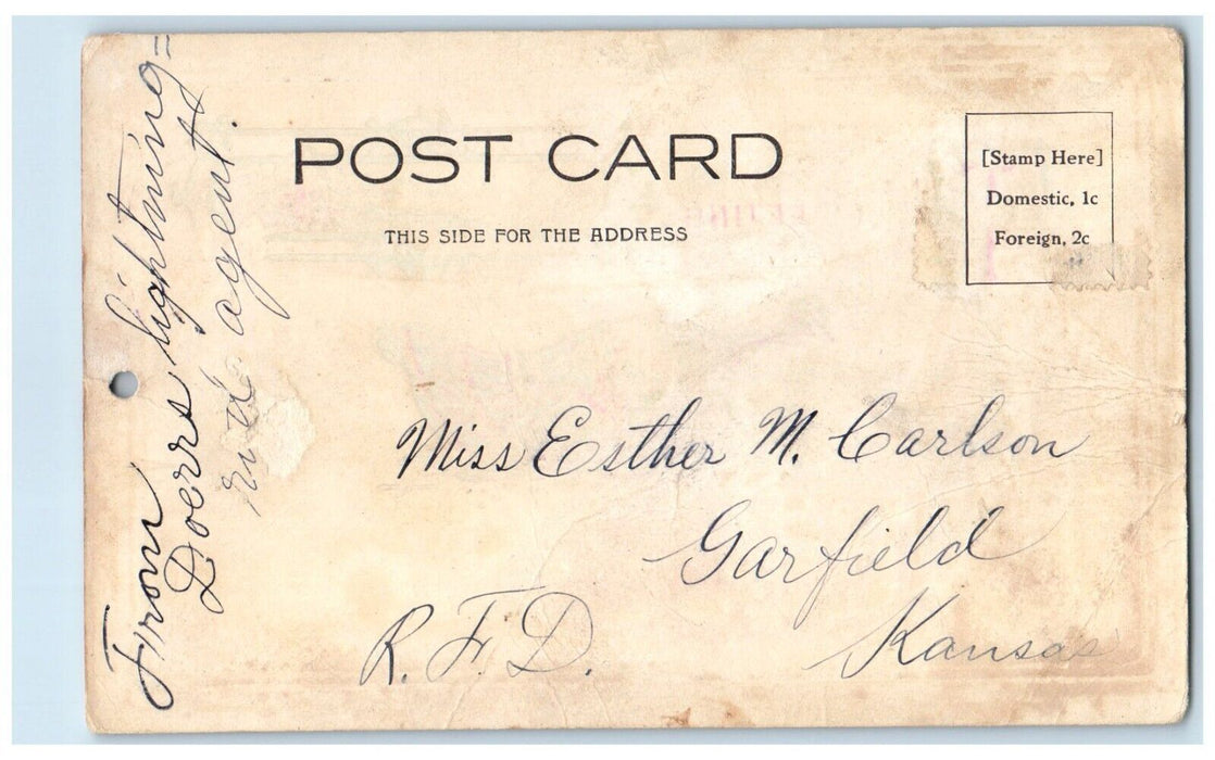 c1905 Moore Bros. Lightning Rod Co. Graham MO, Woman Canoeing Calendar Postcard