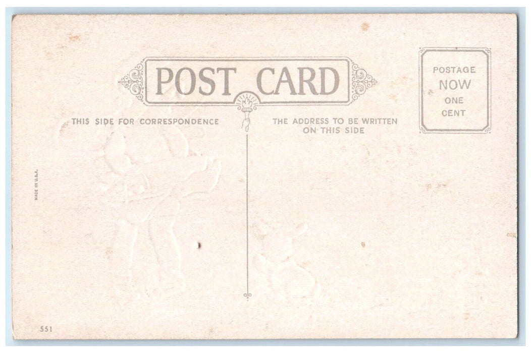 c1910's Easter Little Girl Bonnet Eggs Basket Bunny Rabbit Embossed Postcard