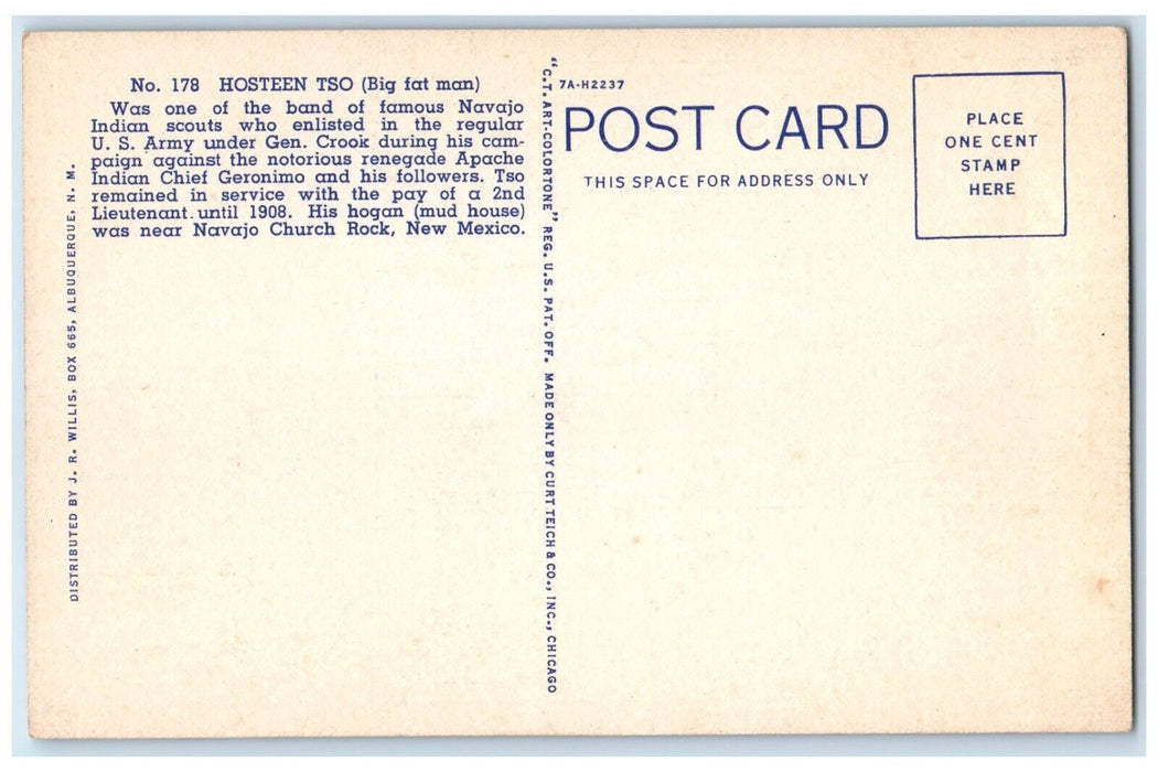 c1930's Hosteen Tso Big Fat Man Navajo Indian Scouts Studio Vintage Postcard