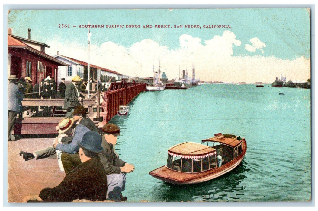 c1910 Southern Pacific Depot and Ferry San Pedro California CA Postcard