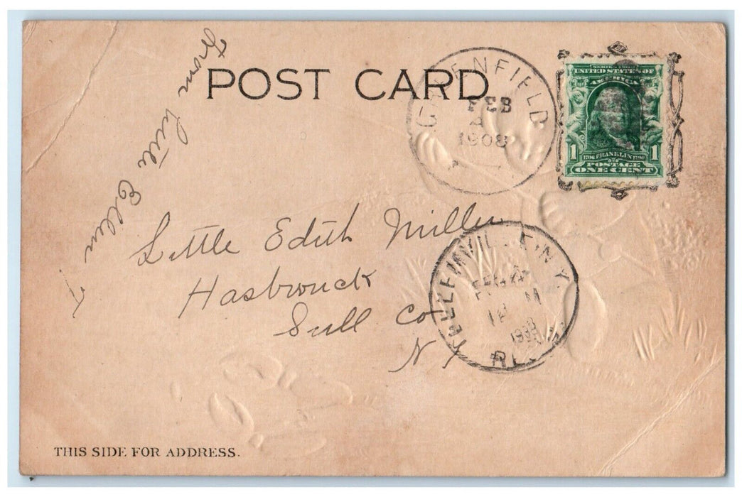 1908 Bear Cached Lobster Greenfield New York NY Embossed Posted Antique Postcard
