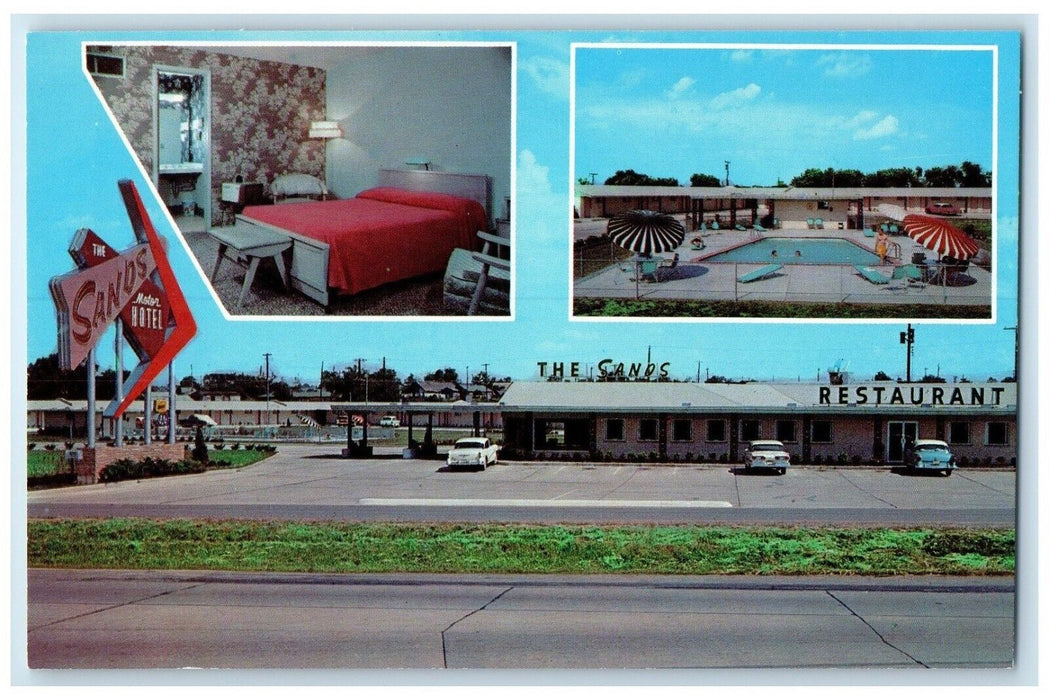 c1960's Sands Motor Hotel Restaurant Pool Room View Tulsa Oklahoma OK Postcard