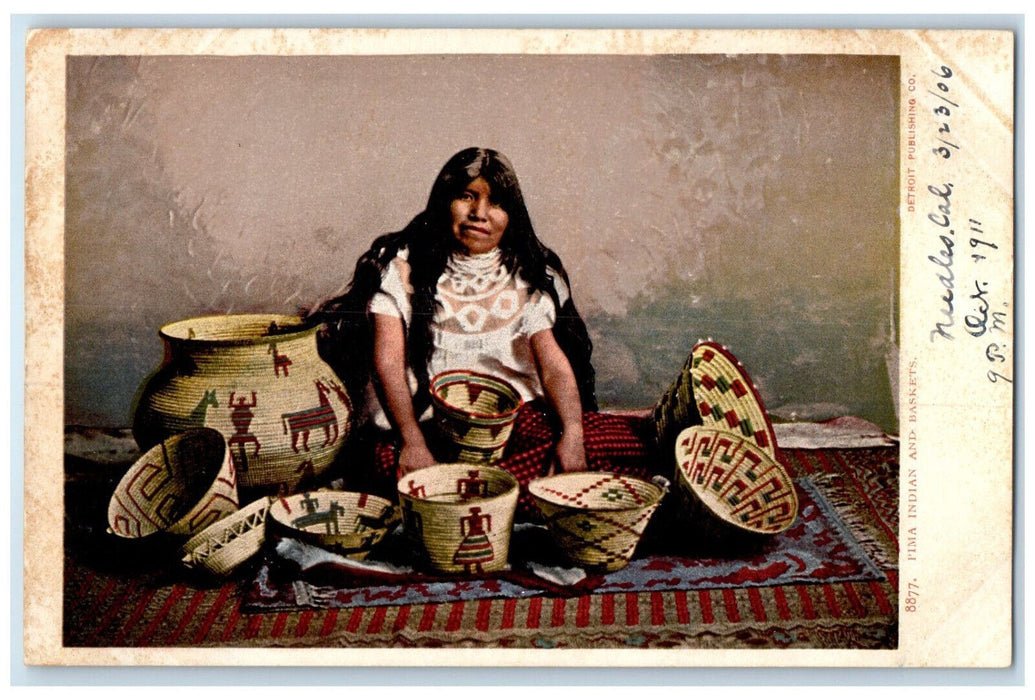1906 Pima Indian and Baskets Needles California CA Antique Postcard
