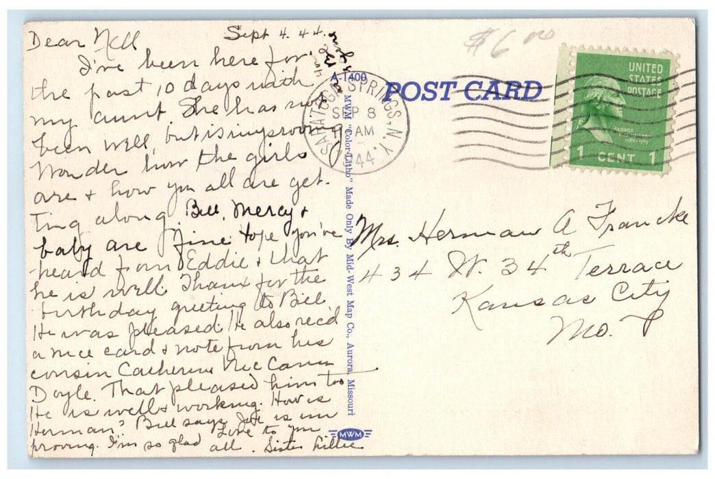 1944 Rip Vam Dam Hotel And Restaurant Saratoga Springs New York NY Postcard