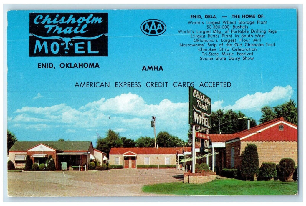 c1960's Chisholm Trail Motel AMHA Roadside Enid Oklahoma OK Vintage Postcard