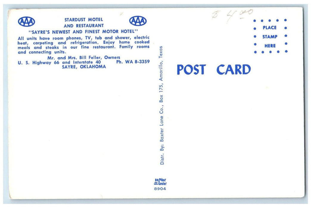 c1960's Stardust Motel Restaurant Roadside Sayre Oklahoma OK Vintage Postcard