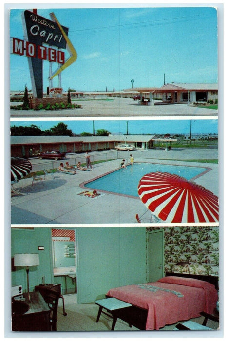 c1950's Western Capri Motel Tulsa Oklahoma OK Pool Room View Multiview Postcard
