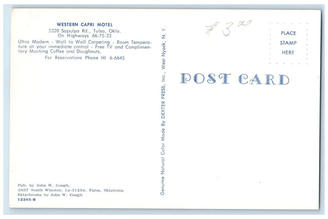 c1950's Western Capri Motel Tulsa Oklahoma OK Pool Room View Multiview Postcard