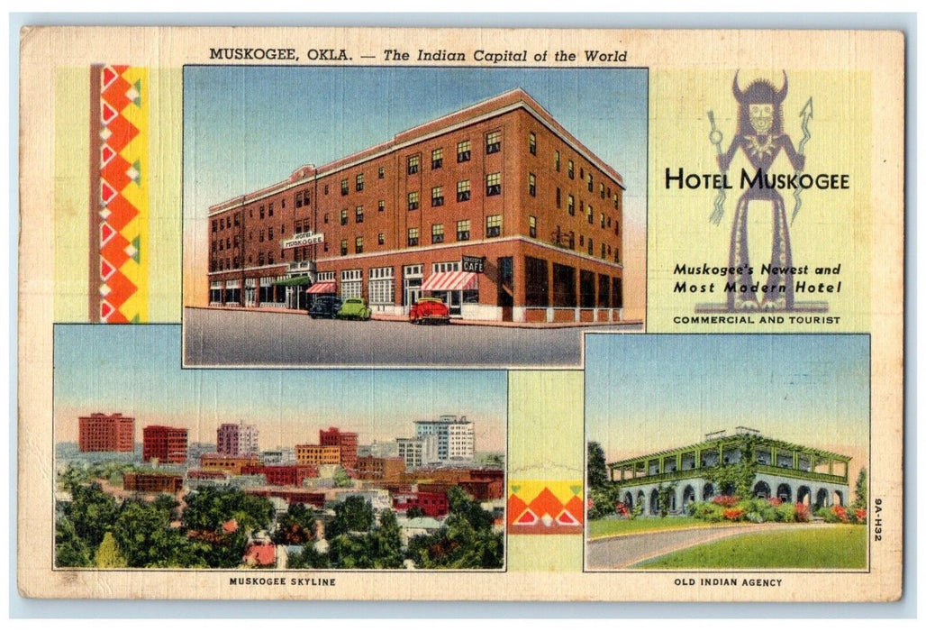 c1930's Hotel Muskogee Oklahoma OK, The Indian Capital Multiview Postcard