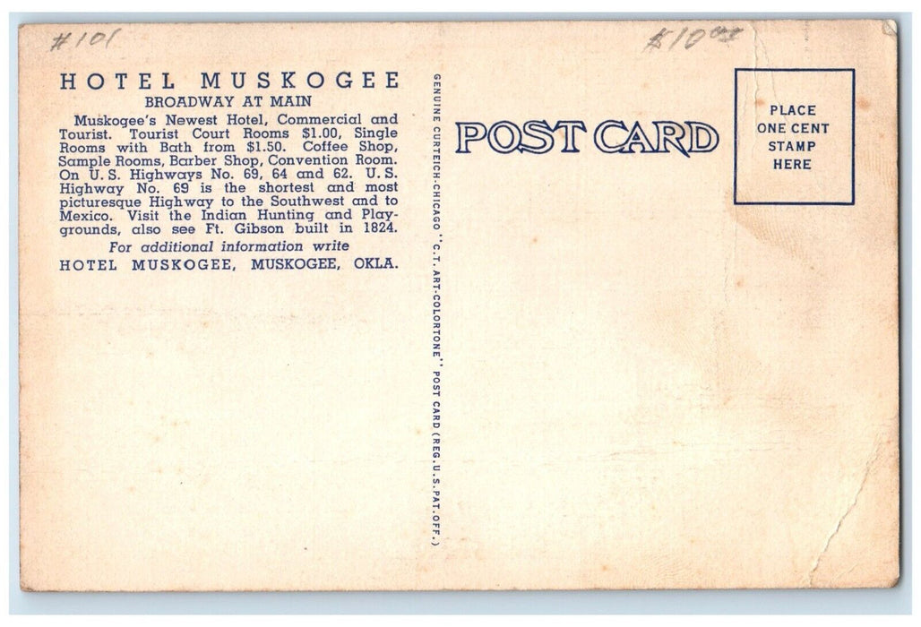 c1930's Hotel Muskogee Oklahoma OK, The Indian Capital Multiview Postcard
