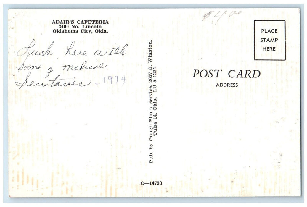 1974 Adar's Cafeteria Dining Room Interior Oklahoma City Oklahoma OK Postcard