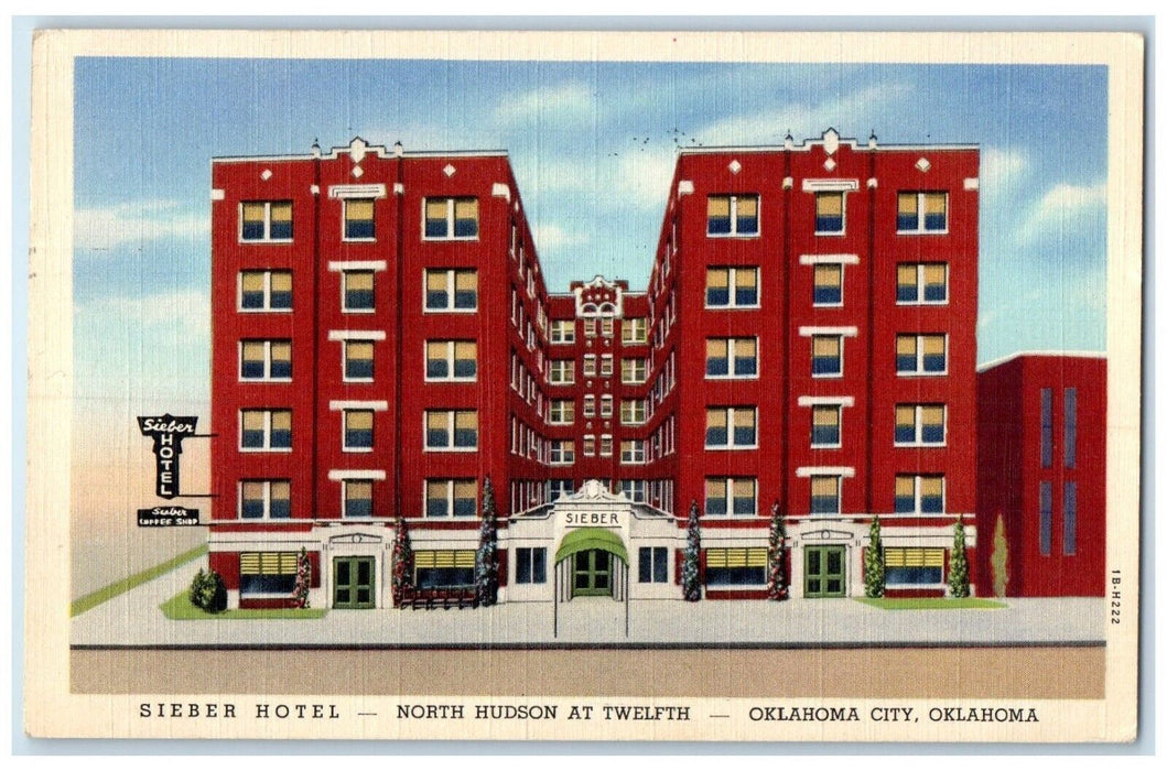 1945 Sieber Hotel Coffee Shop Building Street View Oklahoma City OK Postcard