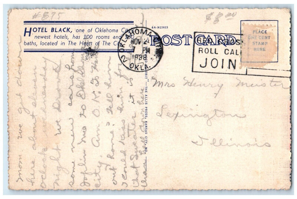 1938 Hotel Black Building Oklahoma City Oklahoma OK Multiview Vintage Postcard