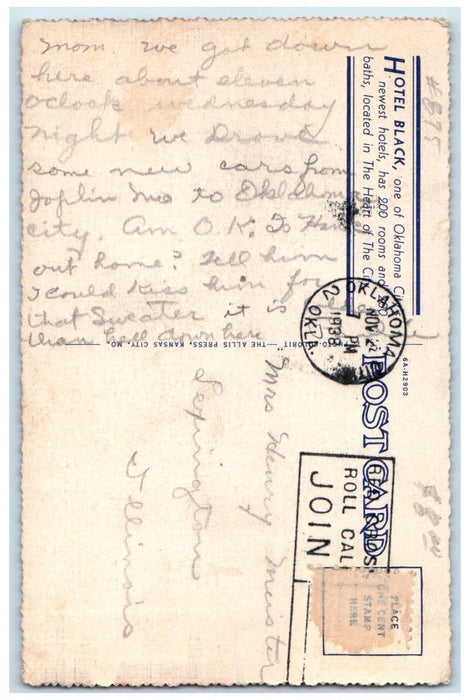 1938 Hotel Black Building Oklahoma City Oklahoma OK Multiview Vintage Postcard