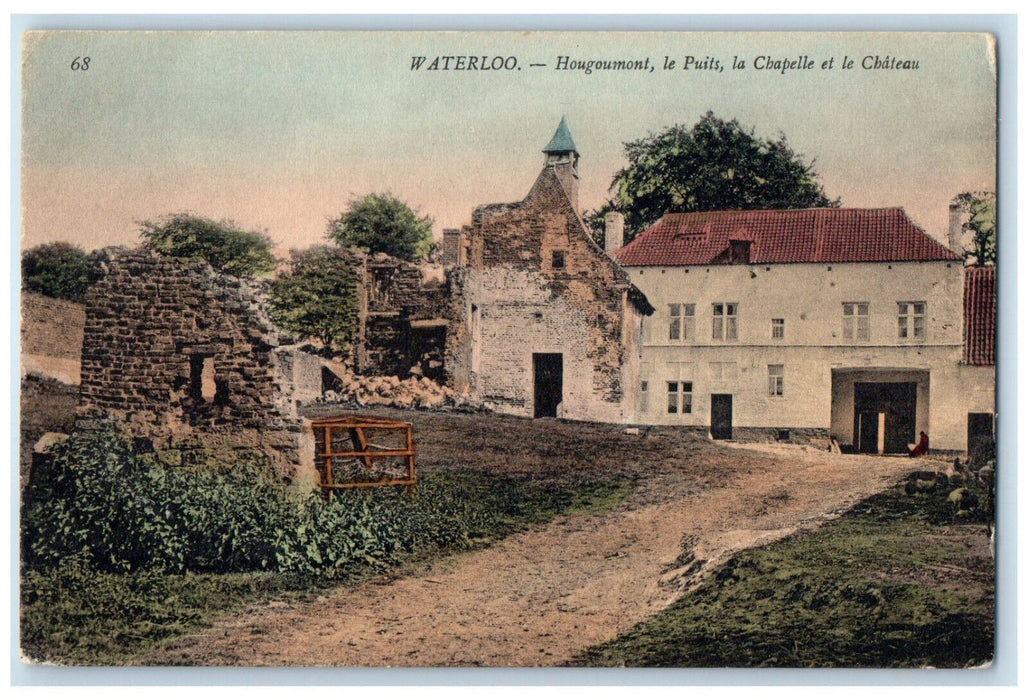 c1905 Well Chapel and The Castle Hougoumont Waterloo Belgium Antique Postcard